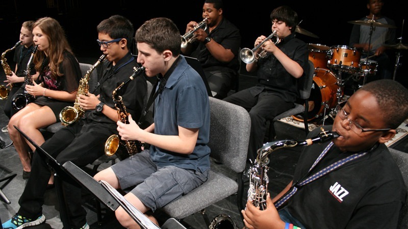 Students play in a jazz band