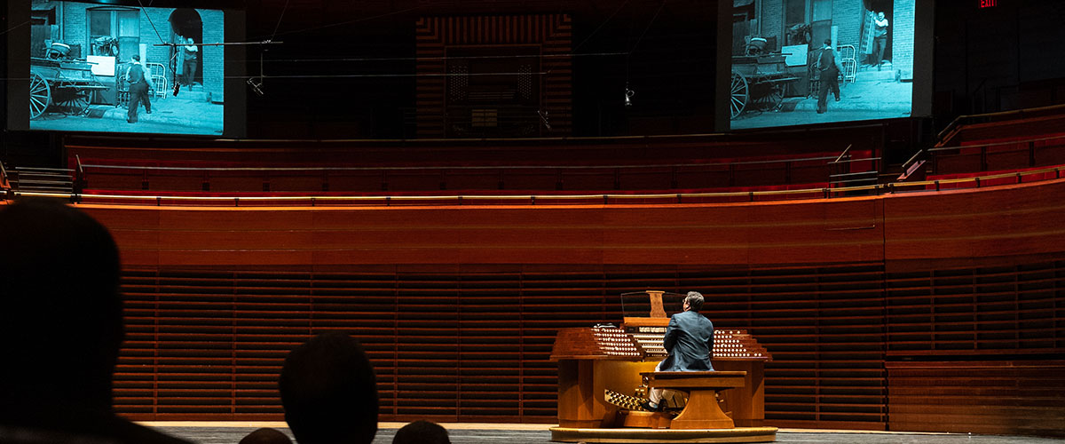 a movie screens with Organ at the Kimmel Center