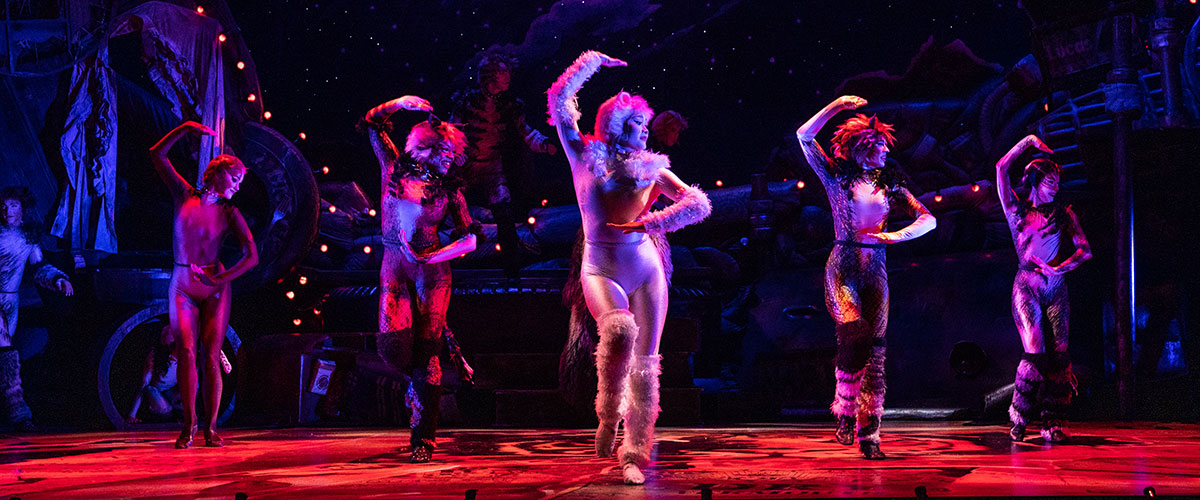 Lexy Bittner as Cassandra, Chelsea Nicole Mitchell as Bombalurina, Hyla Mayrose Perillo as Victoria, Lauren Louis as Demeter, and Alexia Waites as Tantomile in the 2021-2022 national tour of CATS (Photo By Matthew Murphy, Murphymade)