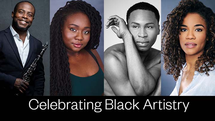 Individual photos of four people with a bottom banner of white text on black background that reads Celebrating Black Artistry