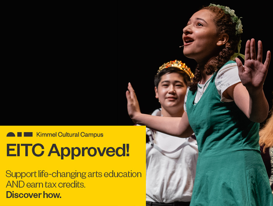 A graphic showing a Philadelphia student in an arts program and text saying "We are EITC Approved!"