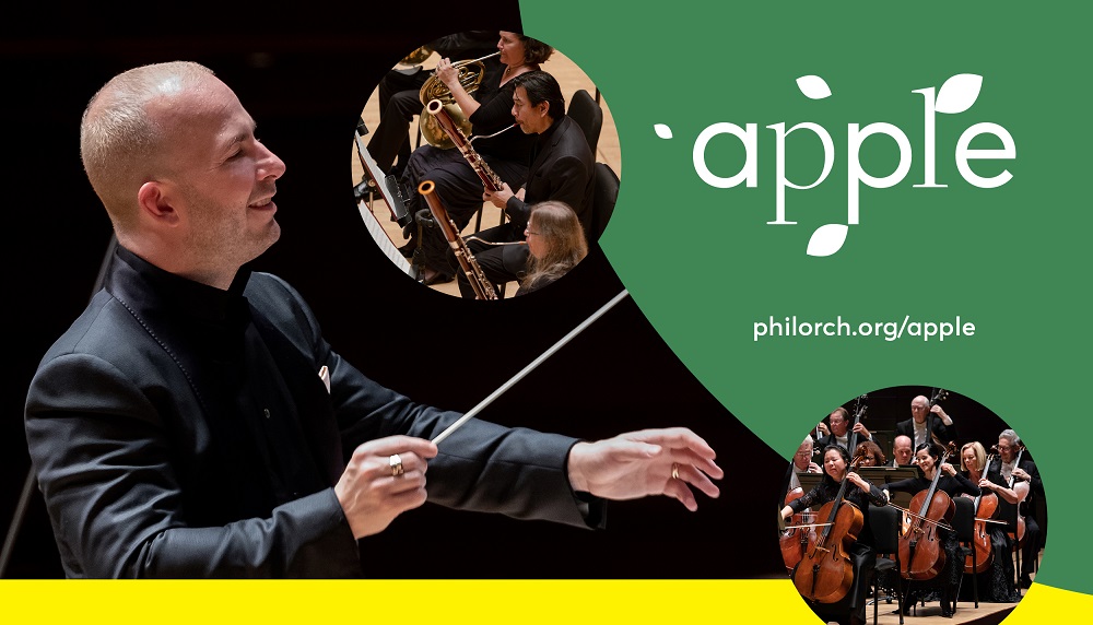A logo for APPLE a program for teachers by The Philadelphia Orchestra