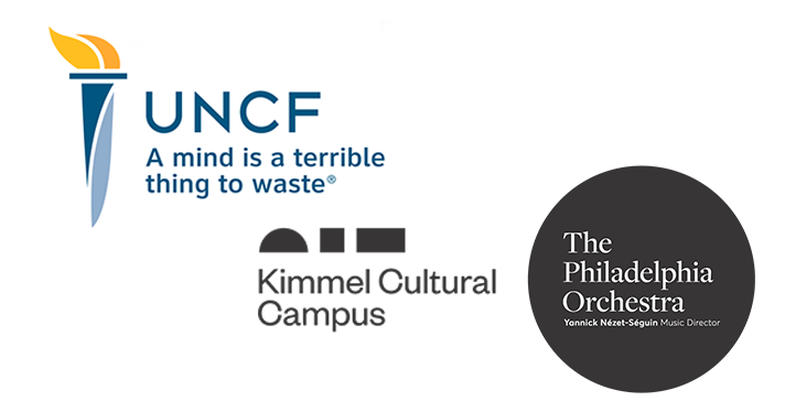 Graphic showing the logo for the United Negro College Fund (UNCF) and The Philadelphia Orchestra and Kimmel Cultural Campus
