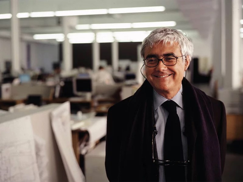 A portrait of the late architect Rafael Viñoly, designer of the Kimmel Center, in his offices.