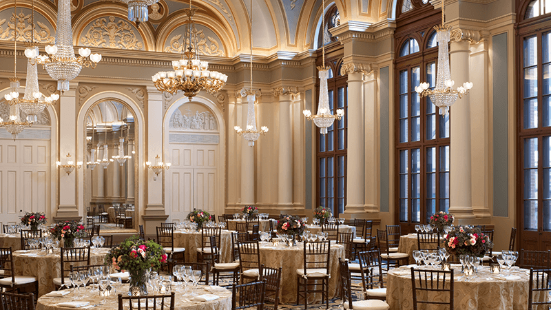 The Academy of Music Ballroom boasts classical interior designs and luxurious indulgences. 