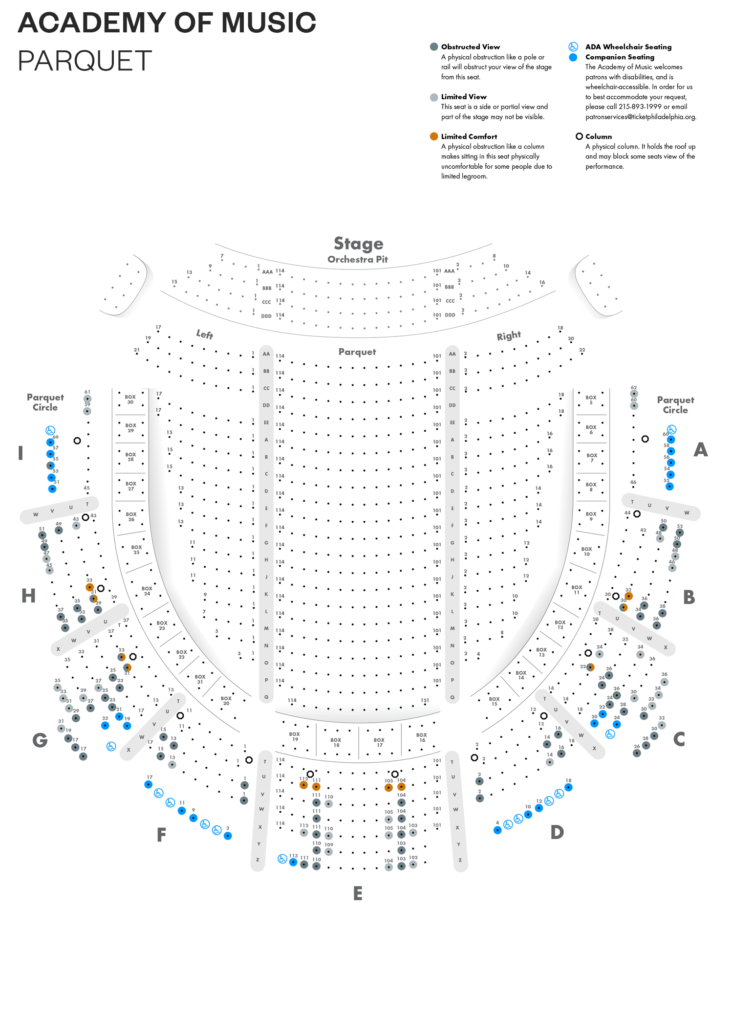 Academy of Music Broadway Parquet Seating Chart