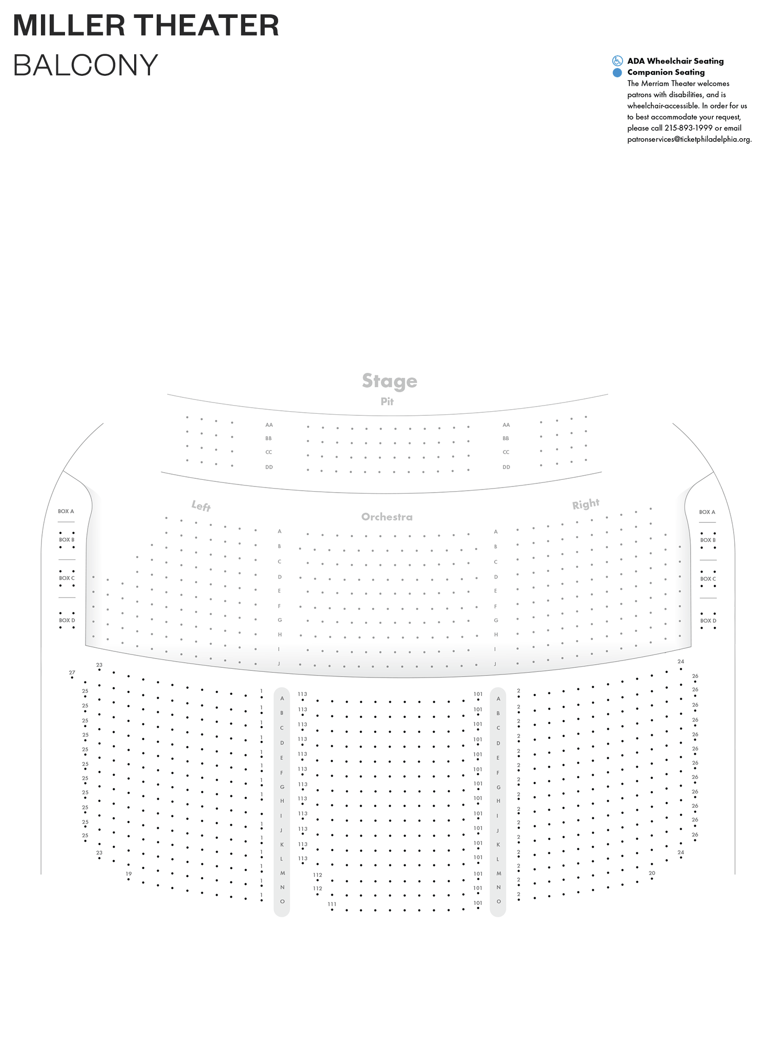 Miller Theater - Balcony - Seating Chart