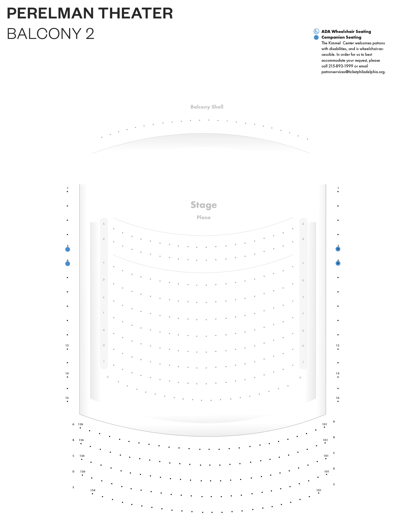 Perelman Theater - Second Balcony - Seating Chart